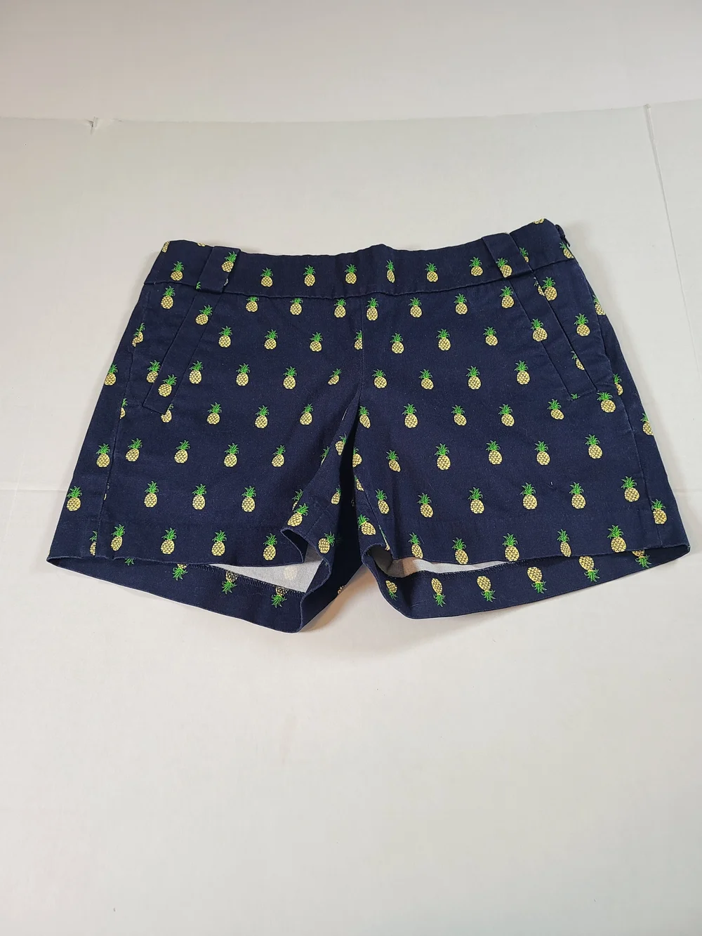 J. Crew Womens 6 Cotton Blend Navy Pineapple-Print Chino Shorts Side Zip